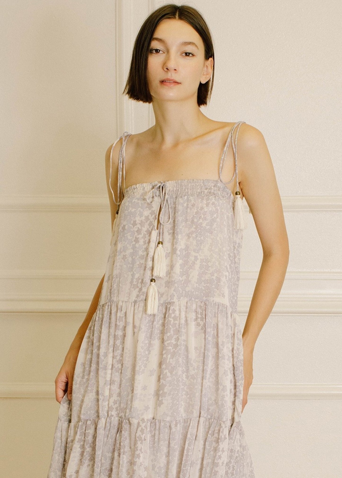 STAR PRINT TASSELED MIDI DRESS