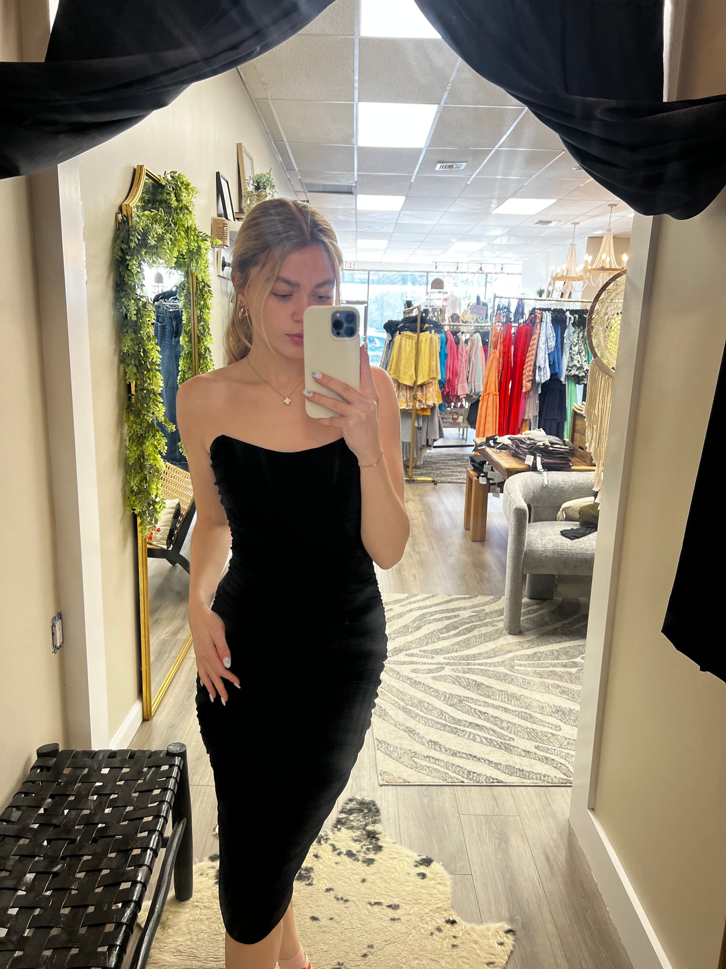 Tube Slinky Ruched Midi Dress