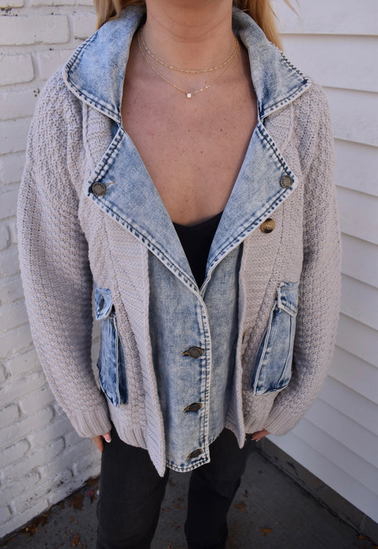 DENIM & KNIT CARDIGAN
