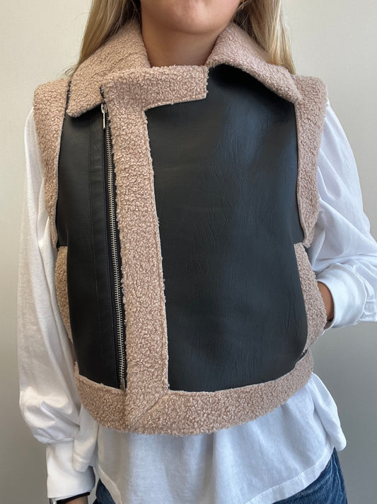 EXPRESS HER SHERPA VEGAN LEATHER VEST