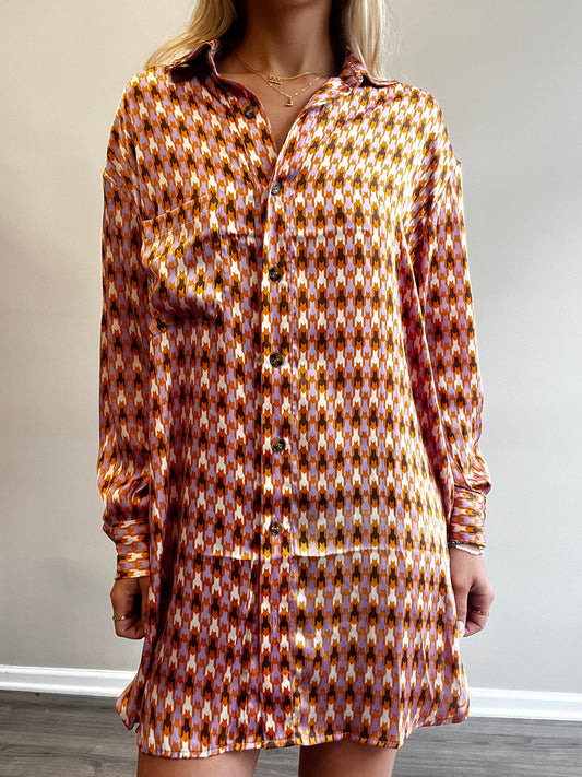ROSEY SILK BUTTON DOWN DRESS
