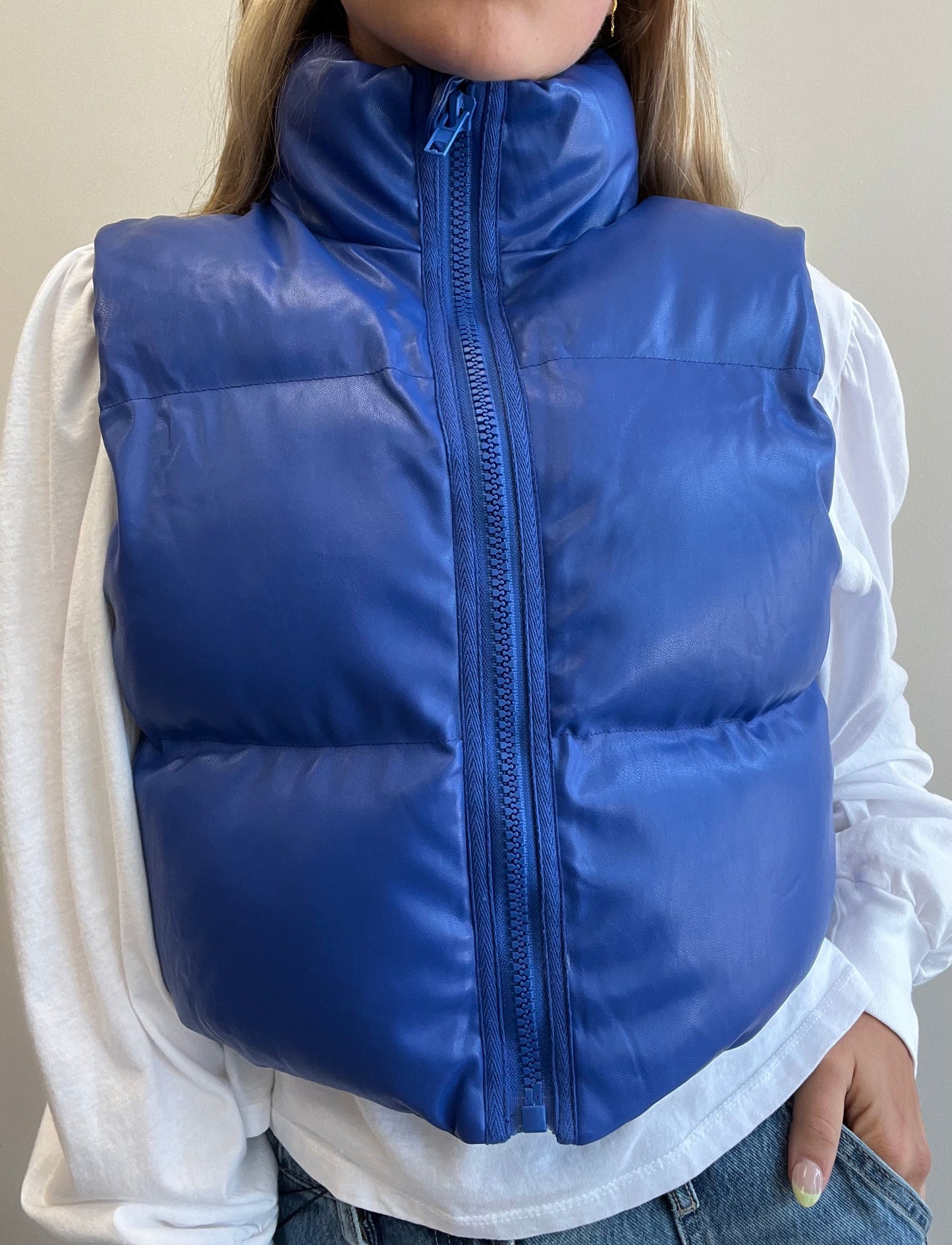 FAUX LEATHER PUFFER VEST
