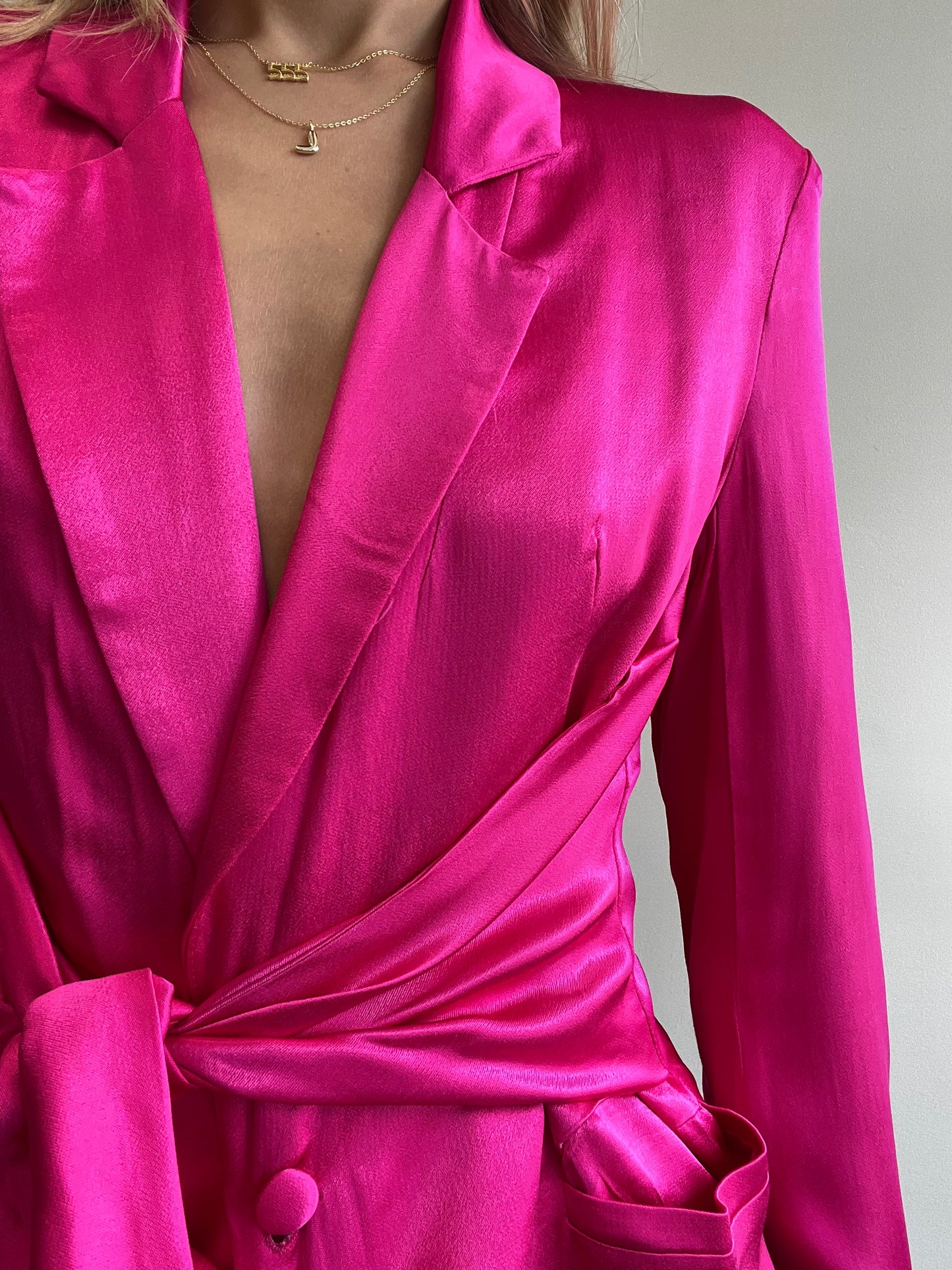 BARBIE FRONT TIE SATIN BLAZER