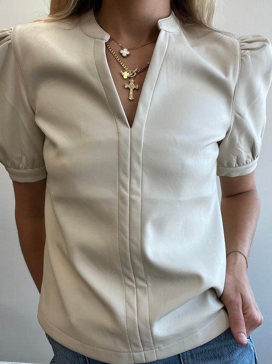 JANE FAUX LEATHER TOP