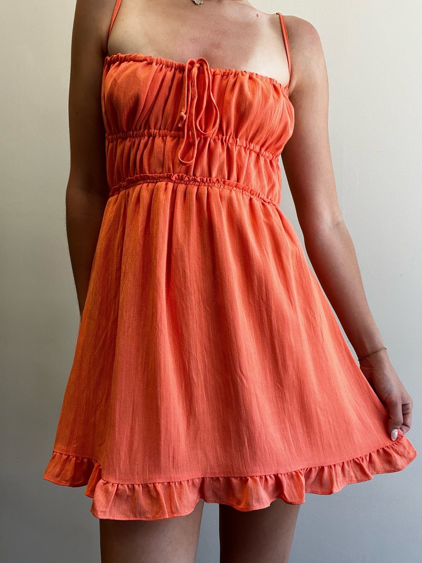 ORANGE RUFFLE MINI DRESS