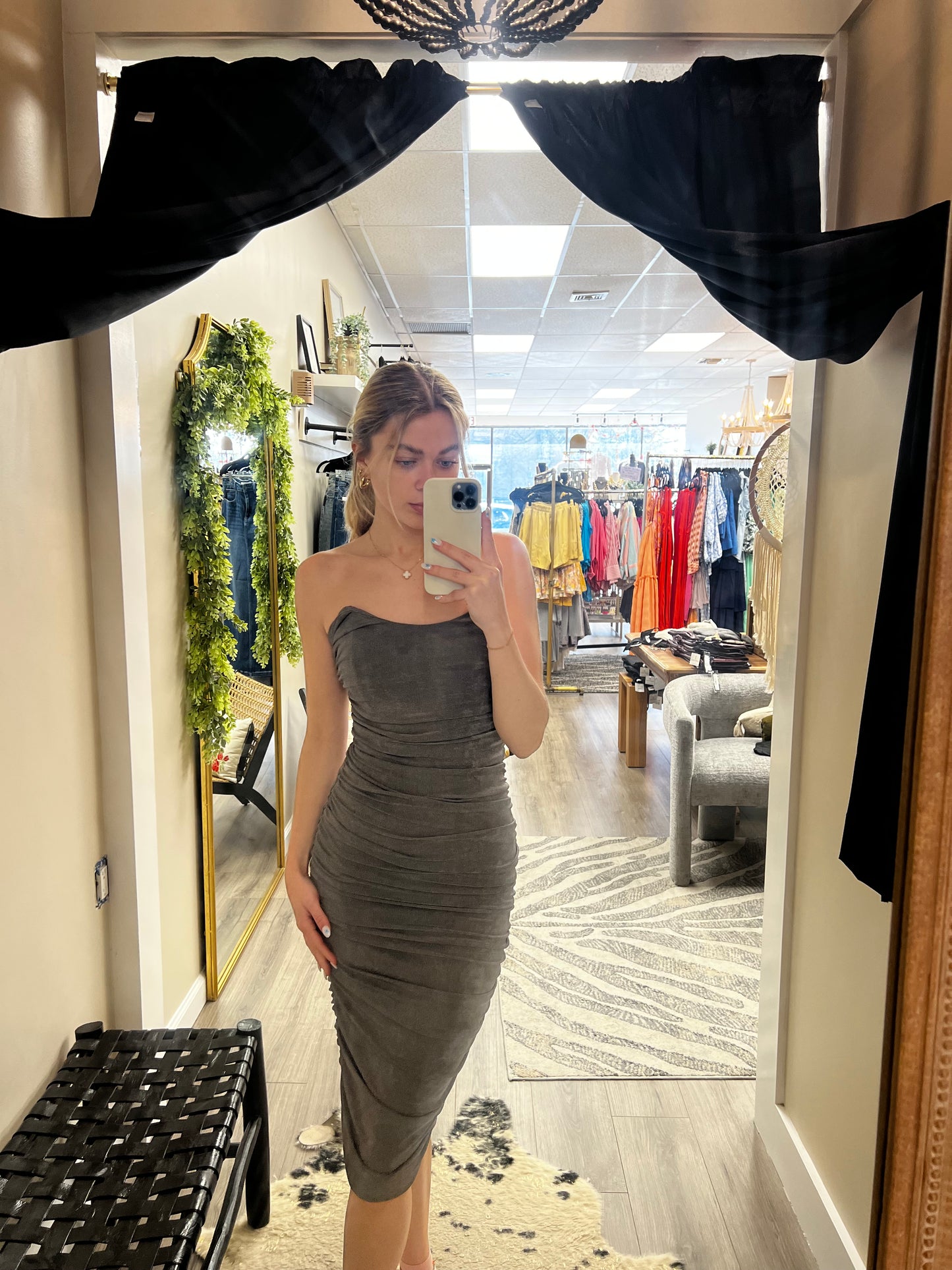 Tube Slinky Ruched Midi Dress