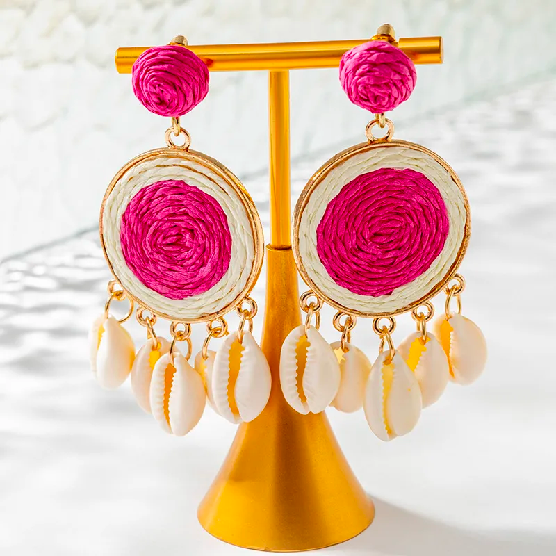 PINK RAFFIA SHELL EARRINGS