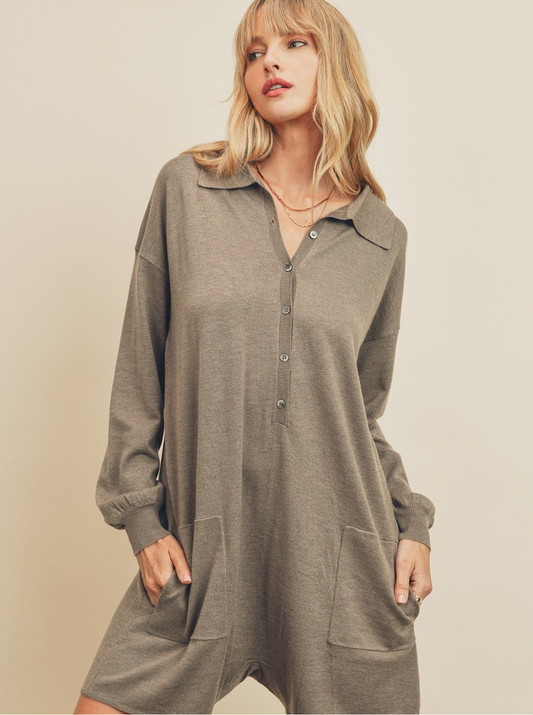 KNIT BUTTON ROMPER